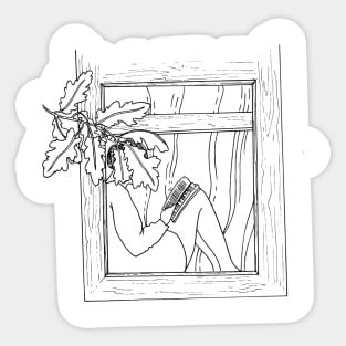 Plant Lady Reading in Window Sticker